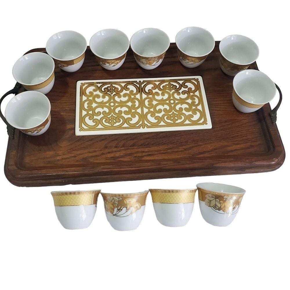 Vintage Georges Briard‎ Tray and Coffee 12 Gold Cup Set